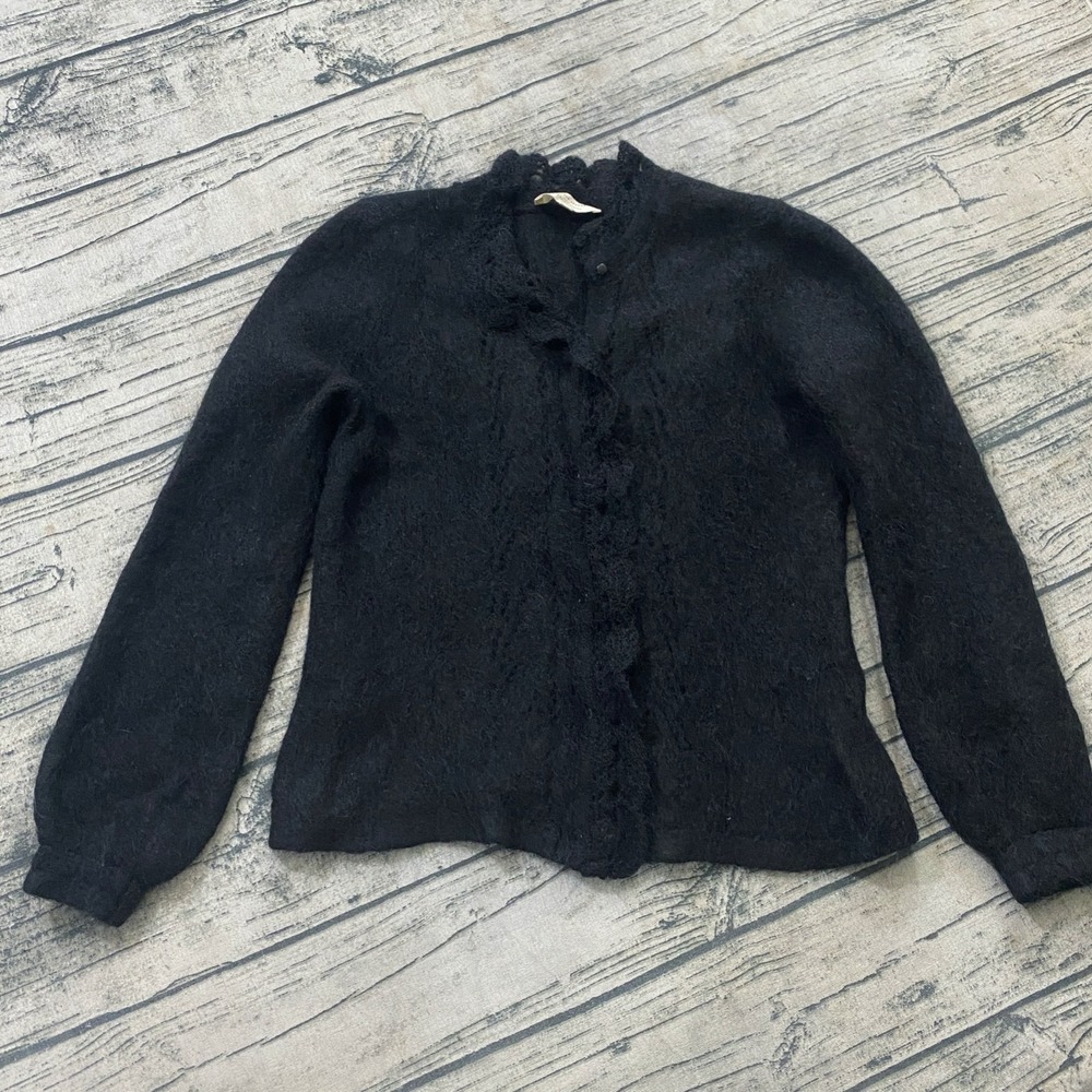 La Maille Sezane S Kid Mohair Merino Wool Blend Cardigan Sweater Knit Fuzzy